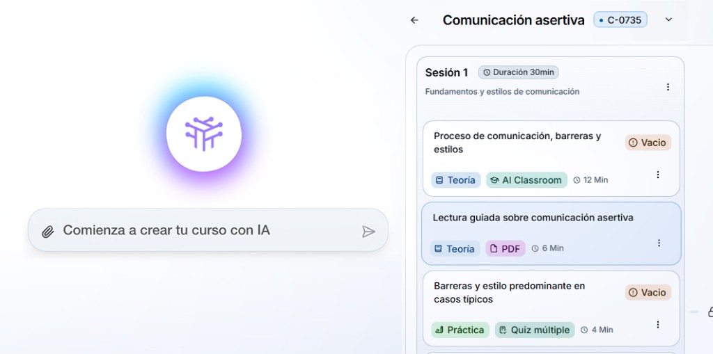 Generador de cursos creando una formación a partir de los documentos de la empresa